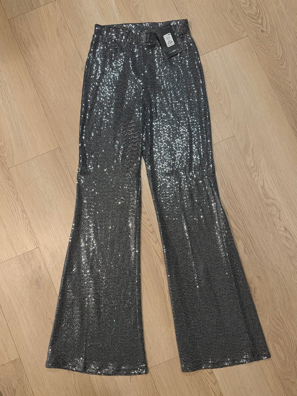 Sequin Flared Pants - Silver